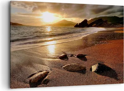 Produktbild von Bild auf Leinwand - Leinwandbild - Strand Wolken Abend Küste - 100x70cm - Wand Bild - Wanddeko - Leinwanddruck - Bilder - Kunstdruck - Wanddekoration - Leinwand bilder - Wandkunst - AA100x70-2527