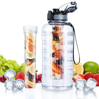 Immagine prodotto di Borraccia da 2 litri con infusore per frutta - Bottiglia sportiva con indicatori motivazionali