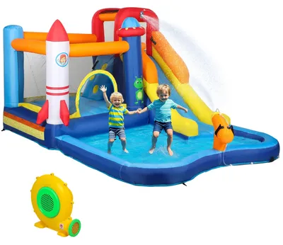 Image de Château gonflable - Parc aquatique 5 en 1 - Toboggan - Pataugeoire - Canon à eau - Soufflerie 550 W - 360 × 250 × 195 cm - Multicolore