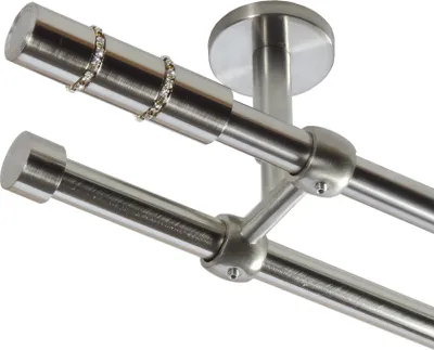 Produktbild von Gardinenstange Set Edelstahl Look Metall Ø 16mm Deckenbefestigung 2-lauf Zylinder mit Kristall, Länge wählbar D21 E26 E16