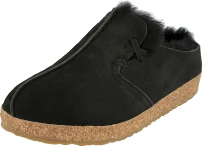 Produktbild von Haflinger Damen Hausschuh Lammfell Leder Pantoffel Saskatchewan 711021, Größe:41 EU, Farbe:Schwarz