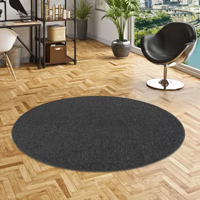 Produktbild von Feinschlingen Velour Teppich Strong Schwarz Grau Rund, Größe:160 cm Rund