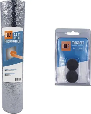 Produktbild von DULA Heizkörperfolie, 2,5 m x 45 cm - Isolierfolie mit 12 starken Magneten - Effiziente Wärmeableitung von 90% - Spart Energiekosten - Ideal für
