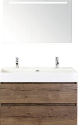 Produktbild von Badmöbel-Set Sanox Maxx XL BxHxT 101 x 183 x 45,5 cm Frontfarbe tabacco mit Waschtisch Keramik weiß und Keramik-Doppelwa
