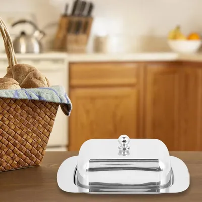 Produktbild von Roestvrij stahl Butterlöffel mit Deckel und Buttermesser - Butterständer - Butterbrotmesser - Butterdose - Haushaltsküche Restaurant - 185 x 122 x 68 cm