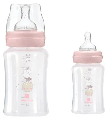 Image de Kikkaboo Biberon PP 240 ml Tétine silicone taille M, anti-colique, 3 mois et + rose