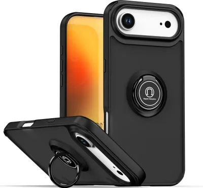 Produktbild von Hülle für iPhone Air Matte Transluzent TPU Stoßfest Schutzhülle mit Ring Halter Ständer Schwarz