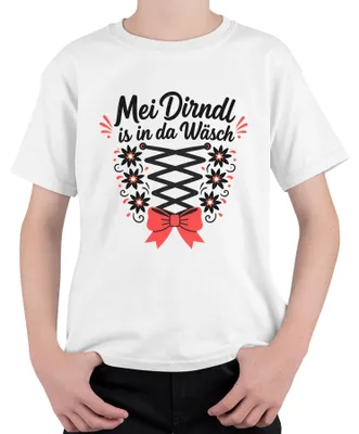 Imagen del producto de Mei Dirndl: Camiseta blanca para niños, estilo "lederhosen" (pantalones de cuero tradicionales), ideal para el o eventos similares. Talla 140