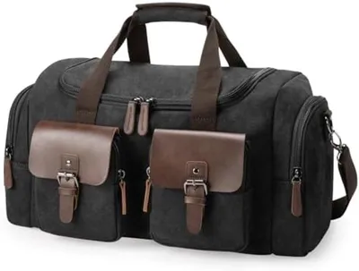 Produktbild von PolkaHome® Retro Canvas Reisetasche – 35L Weekender, Handgepäck-geeignet, Schwarz