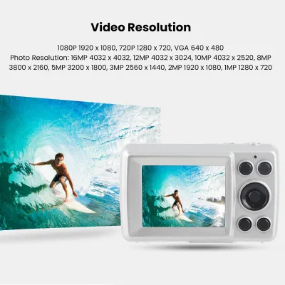 Zdjęcie produktu dla Aparat cyfrowy HD 1080P 16 MP 2,4-calowy kolorowy wyświetlacz LCD Kompaktowy, mały CCD Obsługa kart pamięci do 32 GB Retro