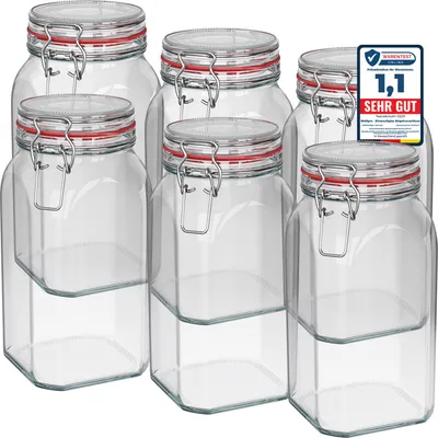 Produktbild von WELLGRO Einmachgläser mit Bügelverschluss eckig 1540ml - Glas