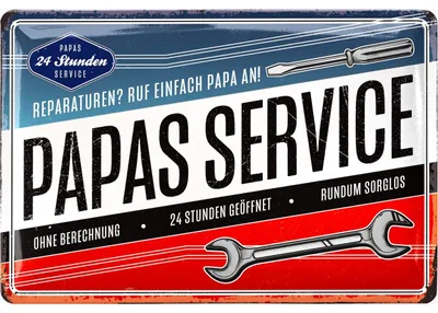Produktbild von Blechschild PAPAS SERVICE, Schild Werkstatt Papa, Geburtstagsgeschenk oder Vatertagsgeschenk Schild für Vater, lustige retro Deko mit Spruch
