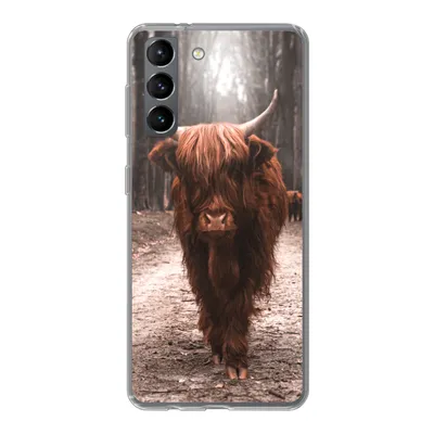 Produktbild von MuchoWow® Handyhülle Schutzhülle Hülle für Samsung Galaxy S21 Schottischer Hochländer - Wald - Kuh - Tiere - Natur Silikon Softcase Handy Hülle - Softcase
