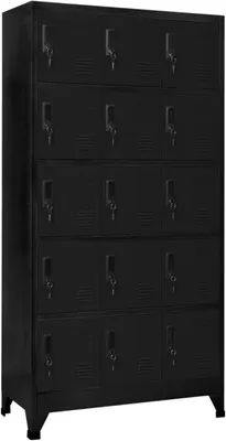 Imagen del producto de Armario con 15 compartimentos, armario metálico, taquilla, armario para vestuarios, armario de almacenamiento, taquilla metálica, armario, armario multiusos para oficina o salón, color negro, 90x40x180 cm, acero
