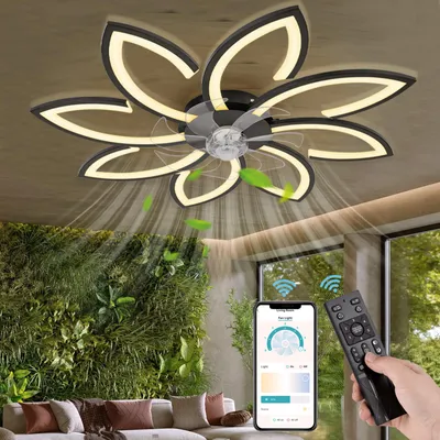 Produktbild von NACATIN Deckenventilator mit Beleuchtung, 6 Geschwindigkeiten, dimmbar, 3 Farbtemperaturen, Timer & Umkehrfunktion, Fernbedienung & APP, Schwarz