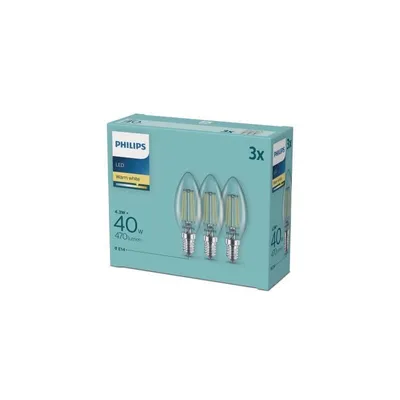 Produktbild von Philips Filament-Kerzenlampe, transparent 40W B35 E14 x3, 4,3 W, 40 W, E14, 470 lm, 15000 h, Warmweiß