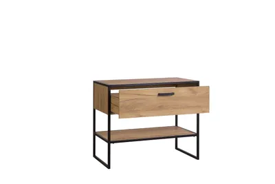 Imagen del producto de Mueble bajo lavabo de 90 cm para baño, estilo loft, color roble dorado, con 1 cajón