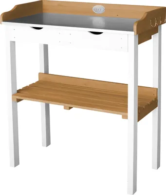Produktbild von AXI Pflanztisch aus Holz mit 2 Schubladen in Braun / Weiß | Gärtnertisch wetterfest für Garten / Balkon / Terrasse / Gewächshaus