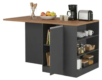 Produktbild von Kücheninsel Dcannaval, zusätzlicher Ablagetisch, Küchenschrank mit 2 Türen, 100 % Italy, 160 x 90 x 90 cm, Anthrazit und Eiche