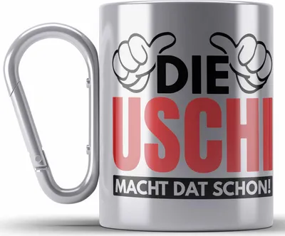Produktbild von Trendation - Die Uschi Macht Dat Schon Lustige Edelstahl Tasse Karabiner Spitzname Uschi Ruhrpott Spruch Geschenk (Silber)