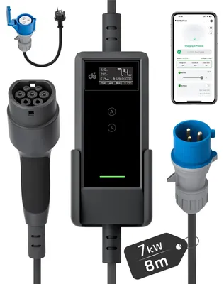 Produktbild von Elektroauto-Ladegerät - Tragbares Typ-2-Ladegerät - 7,4 kW - 32 A - Einphasig - WLAN-App-Steuerung - 8 m Ladekabel - TPU