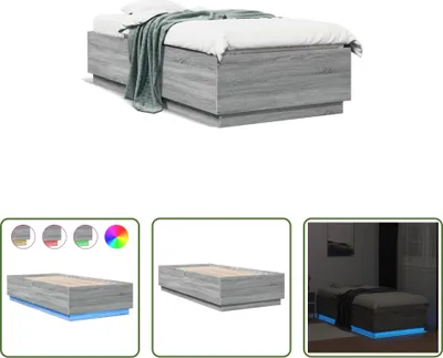Produktbild von The Living Store Bettgestell mit LED Grau Sonoma 100x200 cm Holzwerkstoff