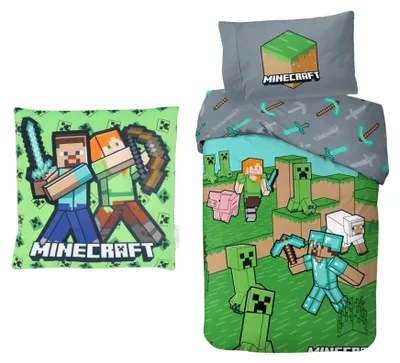 Image de Ensemble de literie Minecraft : housse de couette et taies d'oreiller