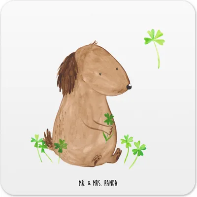 Produktbild von Mr. & Mrs. Panda Untersetzer für Gläser Hund Kleeblatt 10er Set - Weiß - Geschenk, Sprüche, Tassen, Viel Glück, Getränkeuntersetzer, Tassenuntersetzer, Glücksbringer