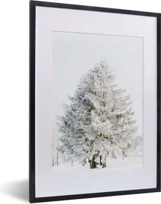 Produktbild von MuchoWow® Gerahmtes Poster Winter - Baum - Schnee - Kiefer - Weiß 30x40 cm - Poster mit Schwarzem Bilderrahmen Wandposter Rahmen Foto Bilder - Wandposter Schlafzimmer