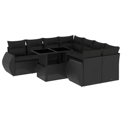 Produktbild von 9-tlg. Garten-Sofagarnitur mit Kissen Schwarz Poly Rattan