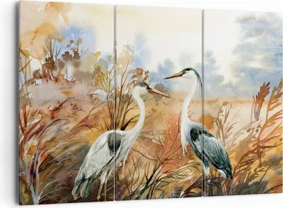 Produktbild von Bild auf Leinwand - Leinwandbild - 3 Teile - Kraniche Vögel Herbst - 165x110cm - Wand Bild - Wanddeko - Wandbilder - Leinwanddruck - Bilder - Wanddekoration - Leinwand bilder - CE165x110-5077