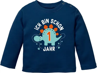 Produktbild von Baby Langarm-Shirt 1. Geburtstag Ich bin schon 1 Jahr Dinosaurier Dino Geburtstagsshirt Baumwolle Junge MoonWorks® navy 56/62 (1-3 Monate)