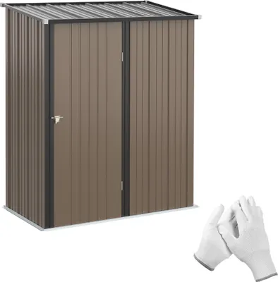 Produktbild von Verzinkter Stahl Geräteschuppen 1,34 m² mit Pultdach - Abschließbarer Gartenschrank 161,5x94,5x196 cm Braun