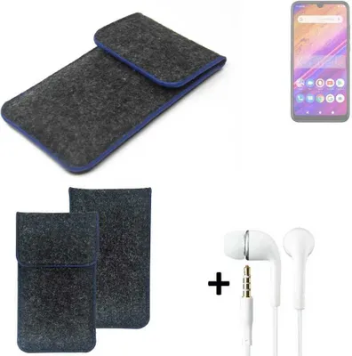 Produktbild von K-S-Trade Handy Schutz Hülle kompatibel mit BLU J6S Schutzhülle Handyhülle Filztasche Pouch Tasche Case Sleeve Filzhülle dunkelgrau, blauer Rand
