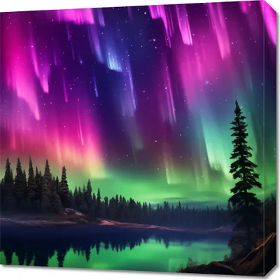 Immagine prodotto di Quadro 60x60 cm Aurora boreale sopra il bosco