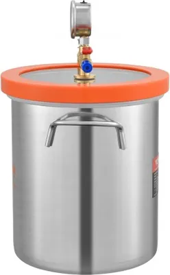 Obrázek produktu pro 19litrová vakuová komora z nerezové oceli (průměr 28 cm, výška 30 cm) s vakuovou pumpou. Ideální pro stabilizaci dřeva a odplyňování silikonu, pryskyřice a polyuretanu.