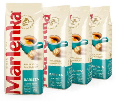 Produktbild von MARLENKA® Café Barista Kaffeebohnen – 80 % Arabica, 20 % Robusta – italienische Röstung – 4 × 500 g (3+1)