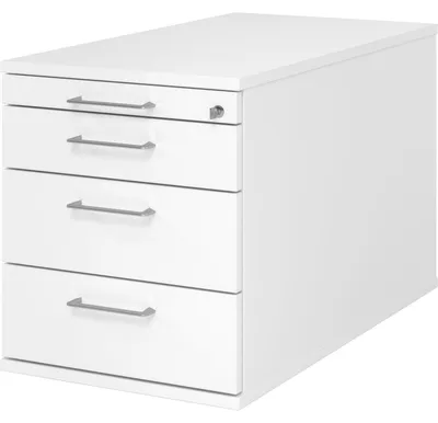 Produktbild von Rollcontainer 80cm 3 Schub Schloss Bügelgriff Weiß