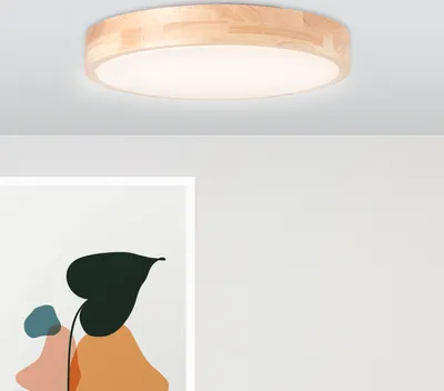 Produktbild von BRILLIANT moderne LED Deckenleuchte MOREEN | Deckenlampe mit Schirm aus nachhaltigem Holz | Lichtfarbe einstellbar über Wandschalter | 14W 1300 Lumen 3000 - 4500 Kelvin | Ø 34 cm | Metall/Holz/Kunststoff