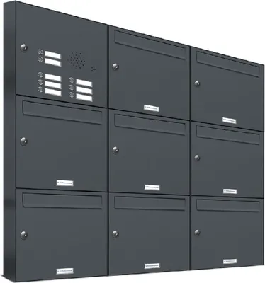 Produktbild von 8er Briefkasten Anlage Aufputz - Wandmontage RAL 7016 Anthrazit Klingel