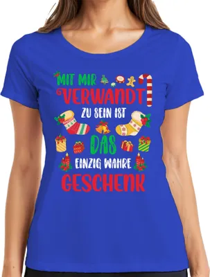 Produktbild von Verwandte Geschenk - Weihnachten Weihnachtsgeschenk Christmas Damen T-Shirt, Blau, M