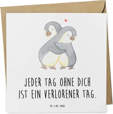 Produktbild von Mr. & Mrs. Panda Grußkarte Pinguine Kuscheln - Weiß - Geschenk, doppelkarte, für Partner, Valentinstag, Glückwunschkarte, anlasskarte, faltkarte, Klappkarte, Freundin