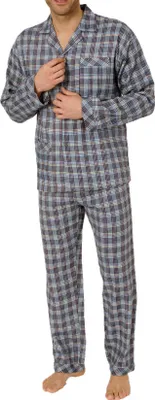 Produktbild von Flanell Herren Schlafanzug langarm Pyjama zum durchknöpfen - auch in Übergrössen ; grau , 56