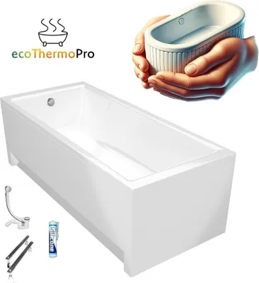 Produktbild von ECOLAM Badewanne Thermobadewanne TAMI 140x70 cm | Wanne mit Isolierung Wärmeschutz | Acrylwanne Rechteck Sanitäracryl | + Acrylschürze Ablauf Silikon