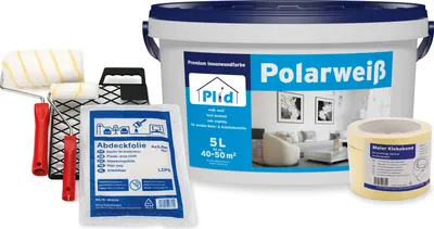 Obrázek produktu pro Plid polar white barva na stěny bílá matná 5l + malířská sada, na cca 35m² / akrylová barva do interiéru