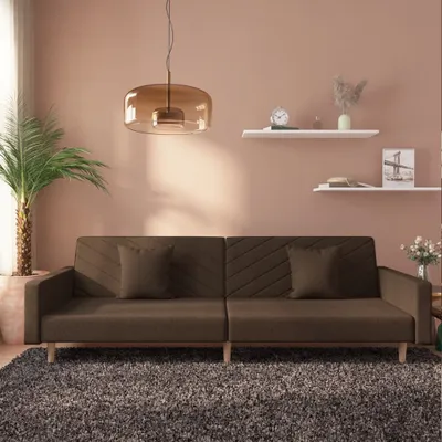 Produktbild von Design Schlafsofa 2-Sitzer mit 2 Kissen Braun Stoff, Schlafsofas 2024 Neu
