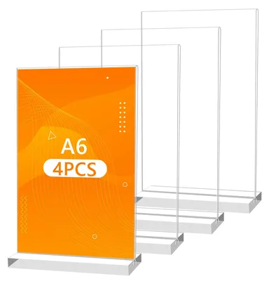 4er-Set Acryl-Tischaufsteller A6, transparent, doppelseitig