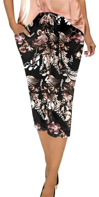 Zdjęcie produktu dla Spodnie typu capri w stylu boho dla kobiet - wzór kwiatowy z elastycznym pasem