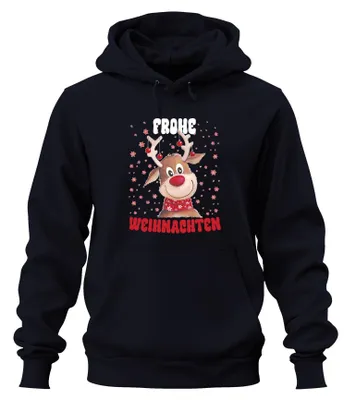 Obrázok produktu pre Merry Christmas Cute Deer Reindeer - Christmas Xmas Christmas Uni mikina s kapucňou, Navy, S
