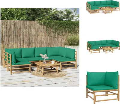 Produktbild von vidaXL 7-tlg. Garten-Lounge-Set mit Grünen Kissen Bambus -  Gartenmöbel-Sets